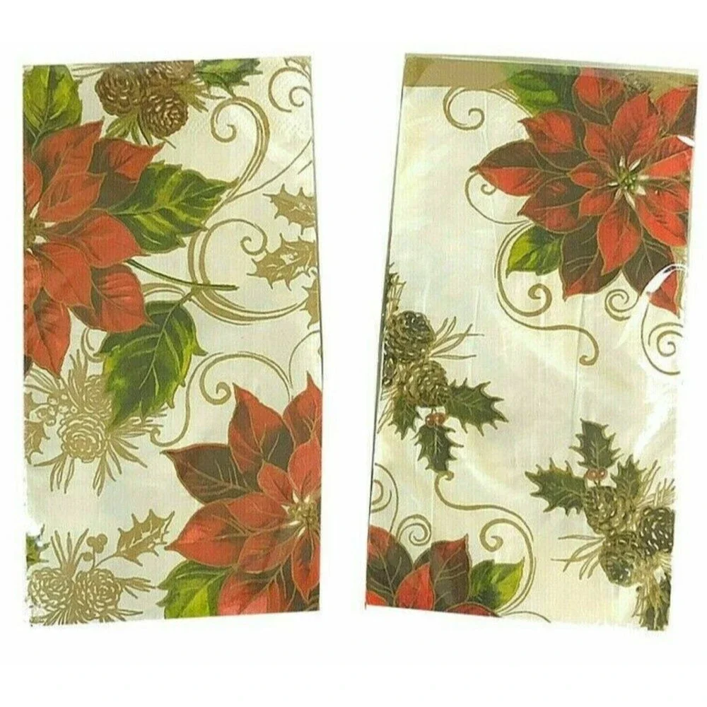 Poinsettia Pine Cone Paper Towels Napkins 2 Pack 20 each Hand Bathroom Guest
